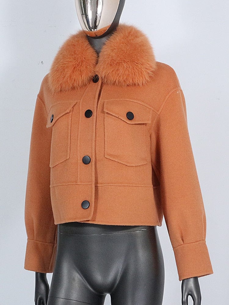 Teonclothingshop Winter jacket made of wool blend Women's fur coat made of natural fur