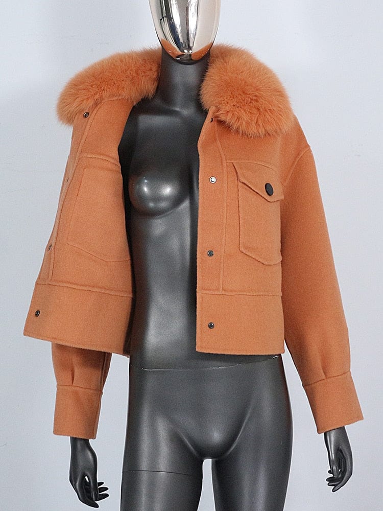 Teonclothingshop Winter jacket made of wool blend Women's fur coat made of natural fur