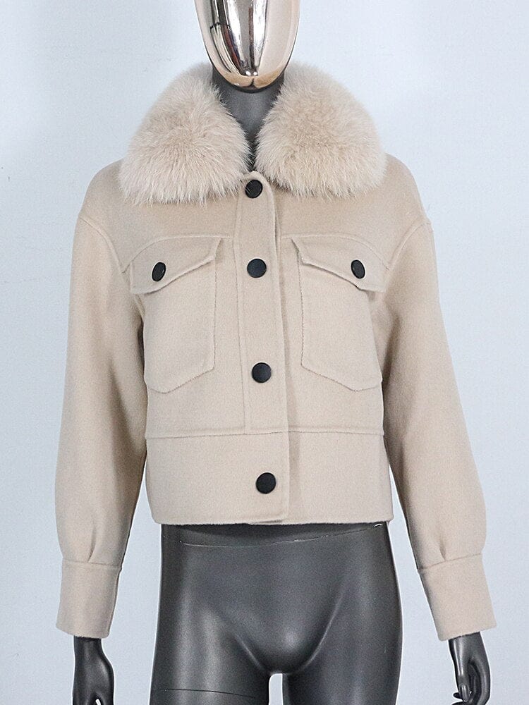 Teonclothingshop Winter jacket made of wool blend Women's fur coat made of natural fur