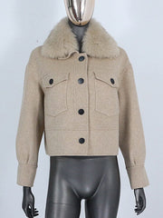 Teonclothingshop Winter jacket made of wool blend Women's fur coat made of natural fur