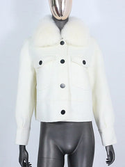 Teonclothingshop Winter jacket made of wool blend Women's fur coat made of natural fur