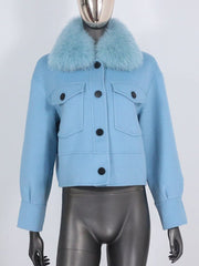 Teonclothingshop Winter jacket made of wool blend Women's fur coat made of natural fur