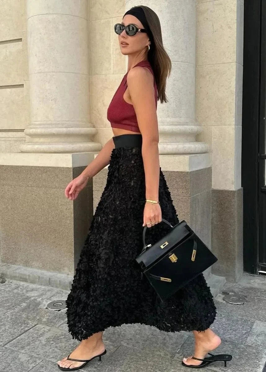 Teonclothingshop Winter Red Fashion Long Petal Skirt