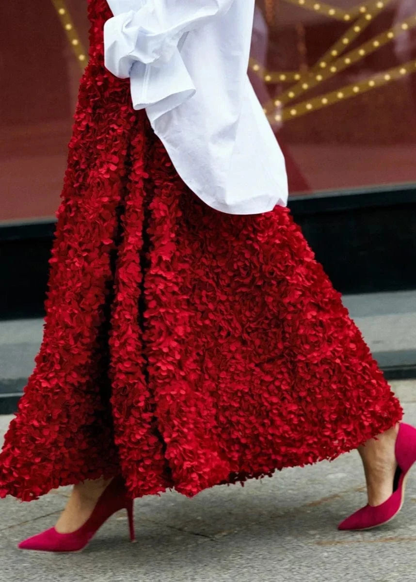 Teonclothingshop Winter Red Fashion Long Petal Skirt