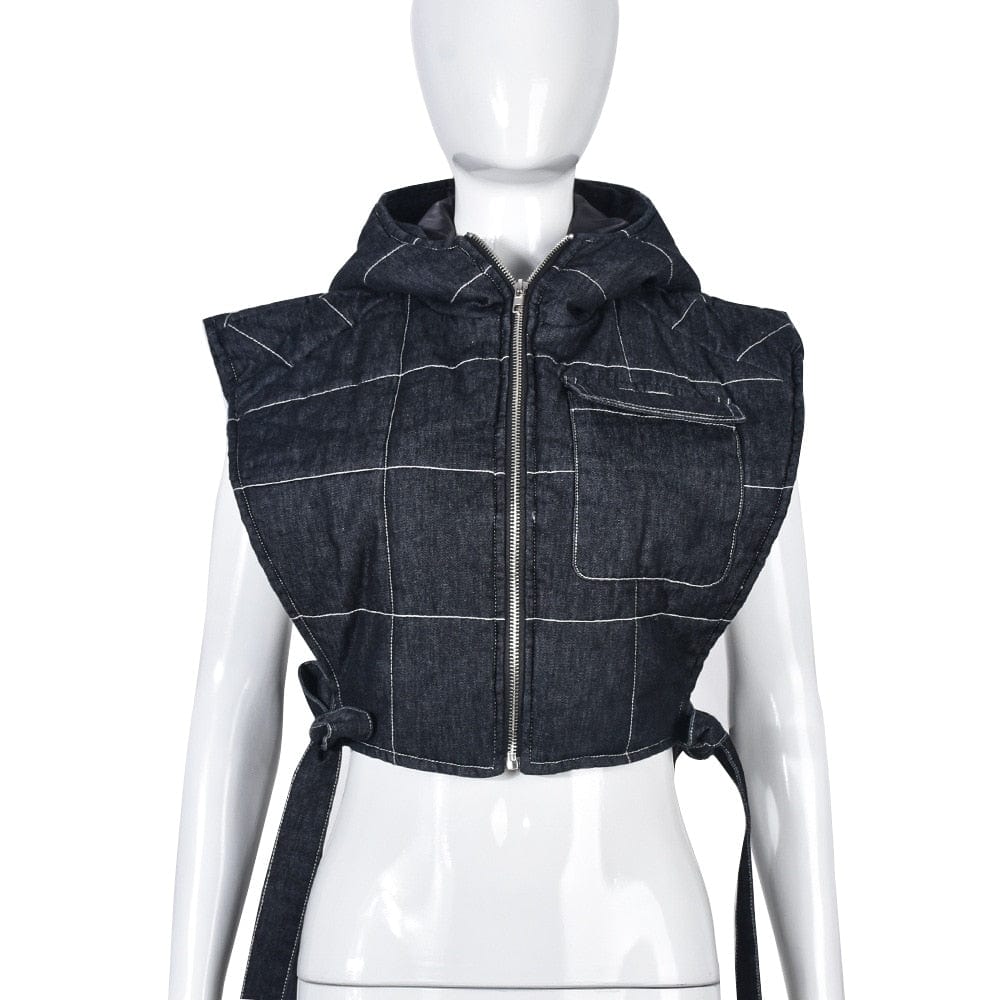 Teonclothingshop Winter sleeveless jacket with side tie, denim hoodies, streetwear for women