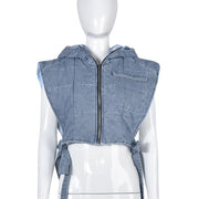 Teonclothingshop Winter sleeveless jacket with side tie, denim hoodies, streetwear for women