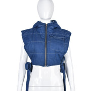 Teonclothingshop Winter sleeveless jacket with side tie, denim hoodies, streetwear for women