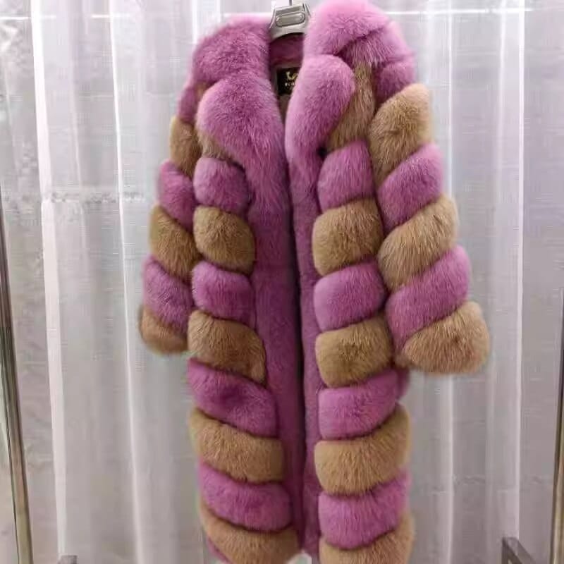 Teonclothingshop Winter women's X-long real fur jacket with an open collar