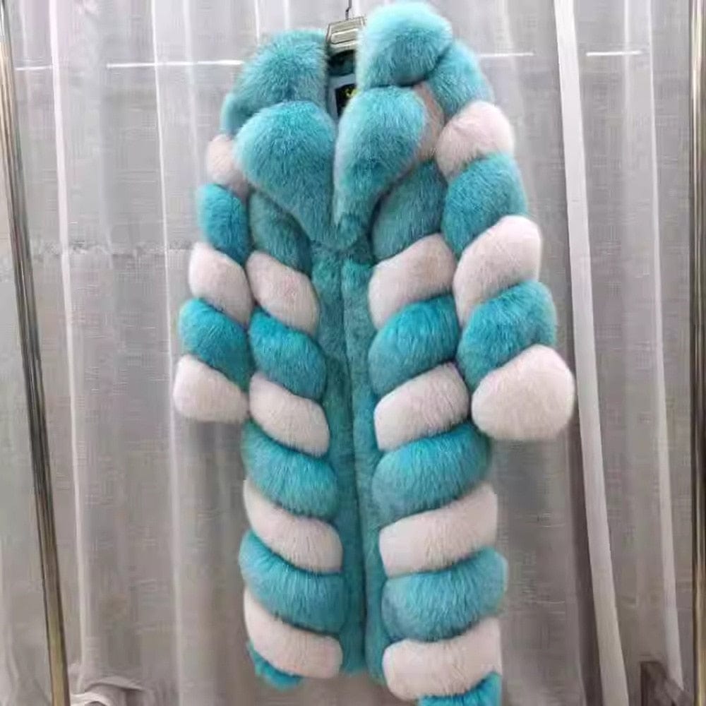 Teonclothingshop Winter women's X-long real fur jacket with an open collar