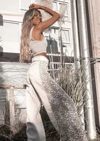 Woman Street Hip-hop Leopard Print Baggy Jeans