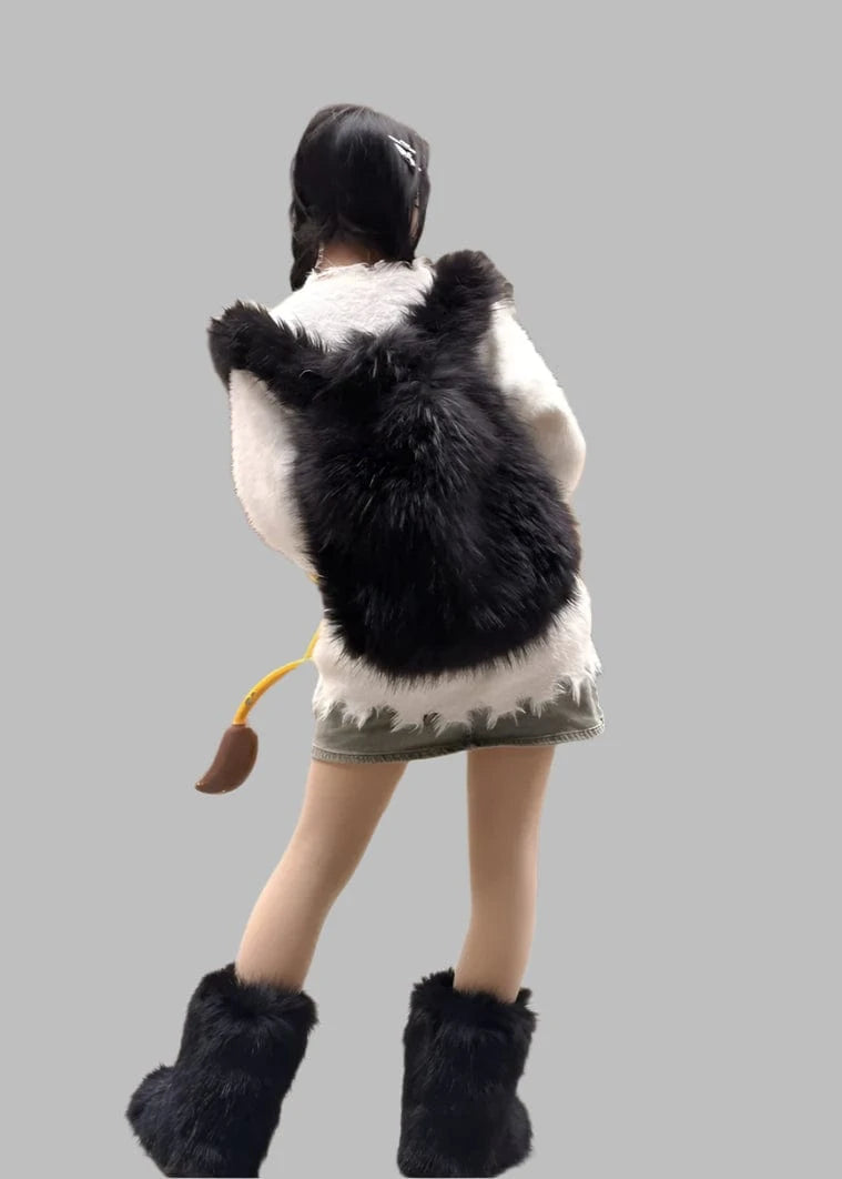 Women backpack made of faux fur, sturdy and soft