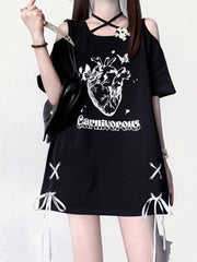 Teonclothingshop Women Black Gothic Graphic Print T-shirt