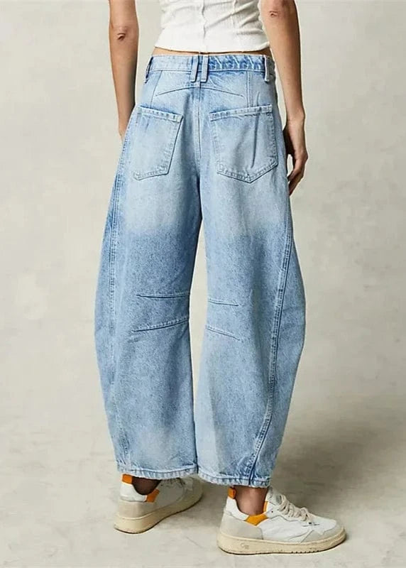 Women Casual Baggy Mid Waist Denim Jeans