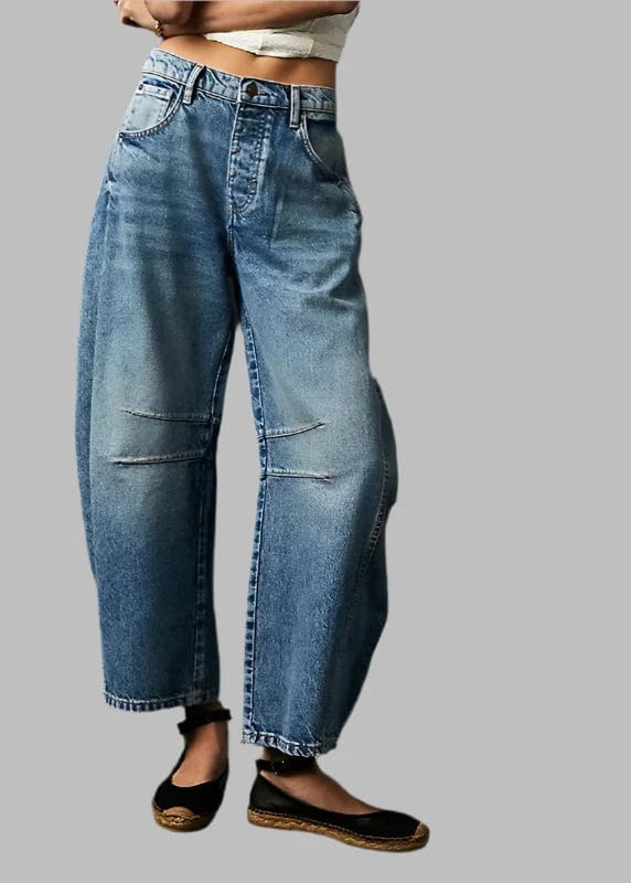 Women Casual Baggy Mid Waist Denim Jeans