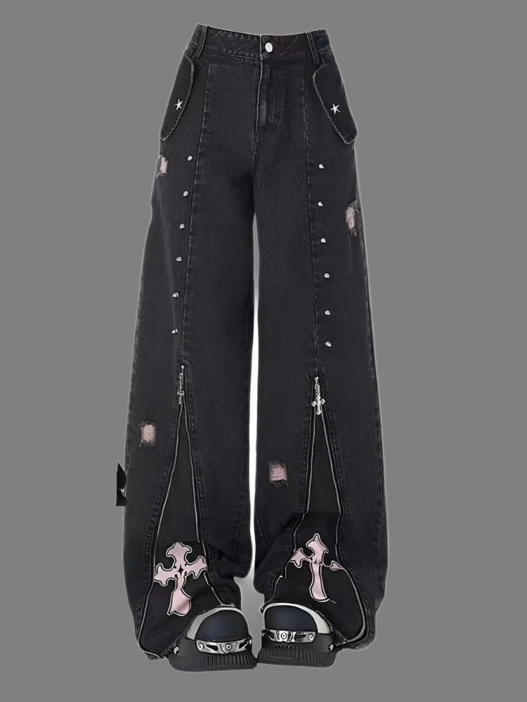 Teonclothingshop Women Clothing Black Gothic Jeans