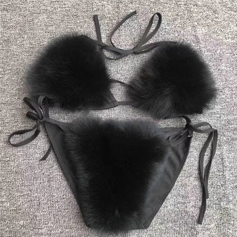 Teonclothingshop Women Fake Fur Two Piece Swimsuits