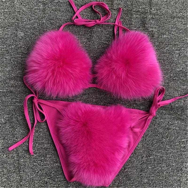 Teonclothingshop Women Fake Fur Two Piece Swimsuits