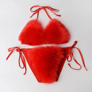 Teonclothingshop Women Fake Fur Two Piece Swimsuits