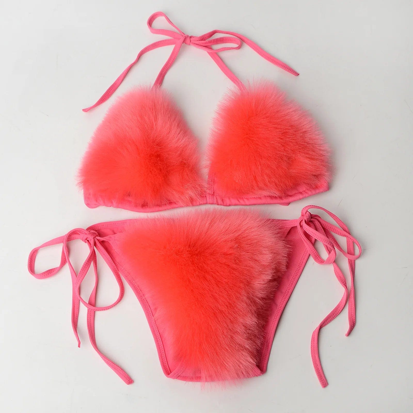 Teonclothingshop Women Fake Fur Two Piece Swimsuits