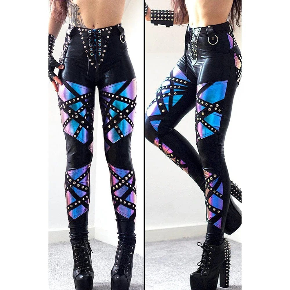 Teonclothingshop Women Gothic Punk High Waist PU Leather Pencil Pant