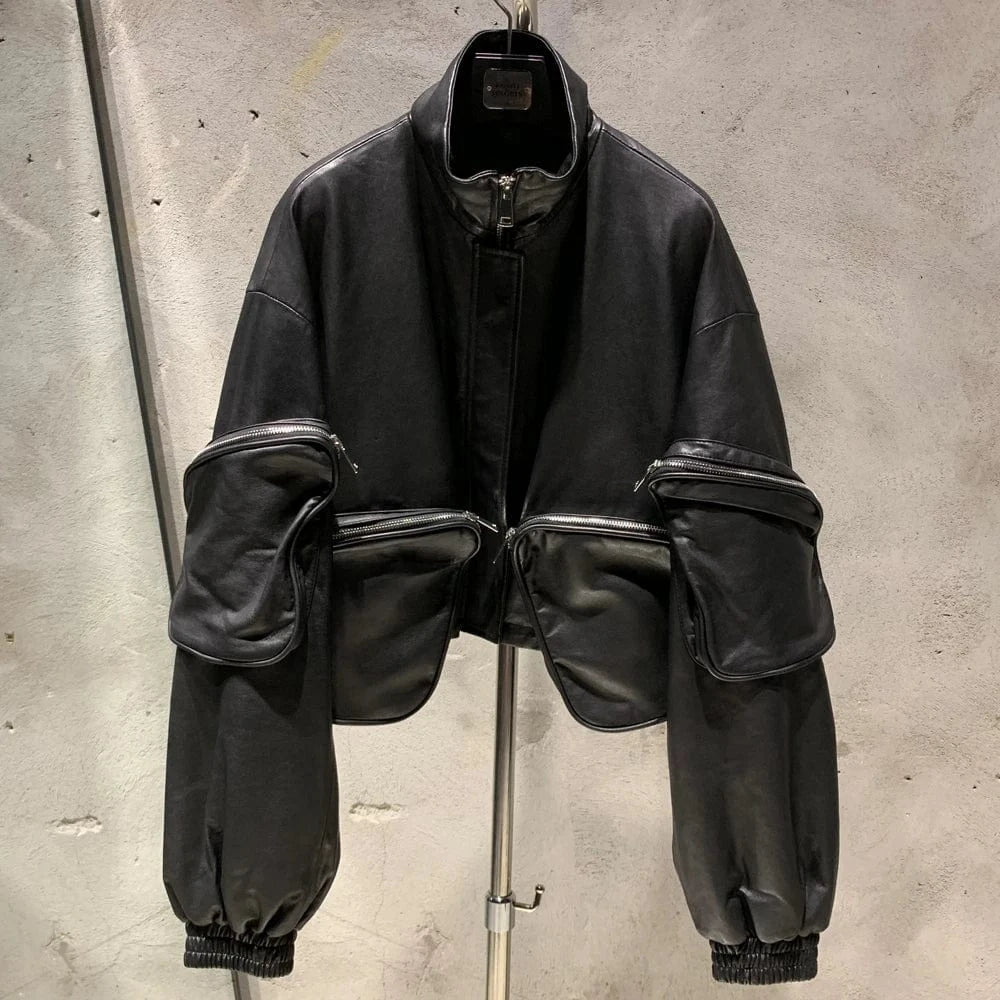 Women Leather Jackets with Pockets Inside Down