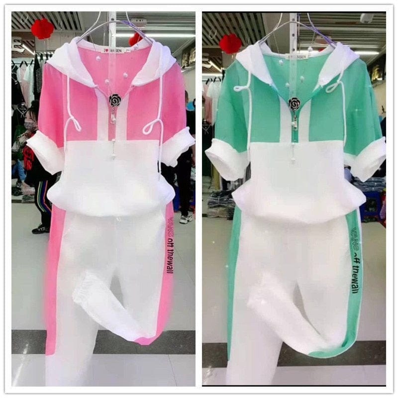 Teonclothingshop Women's 2 Piece Set Summer 2023 Fashion Leisure Hooded Tracksuit