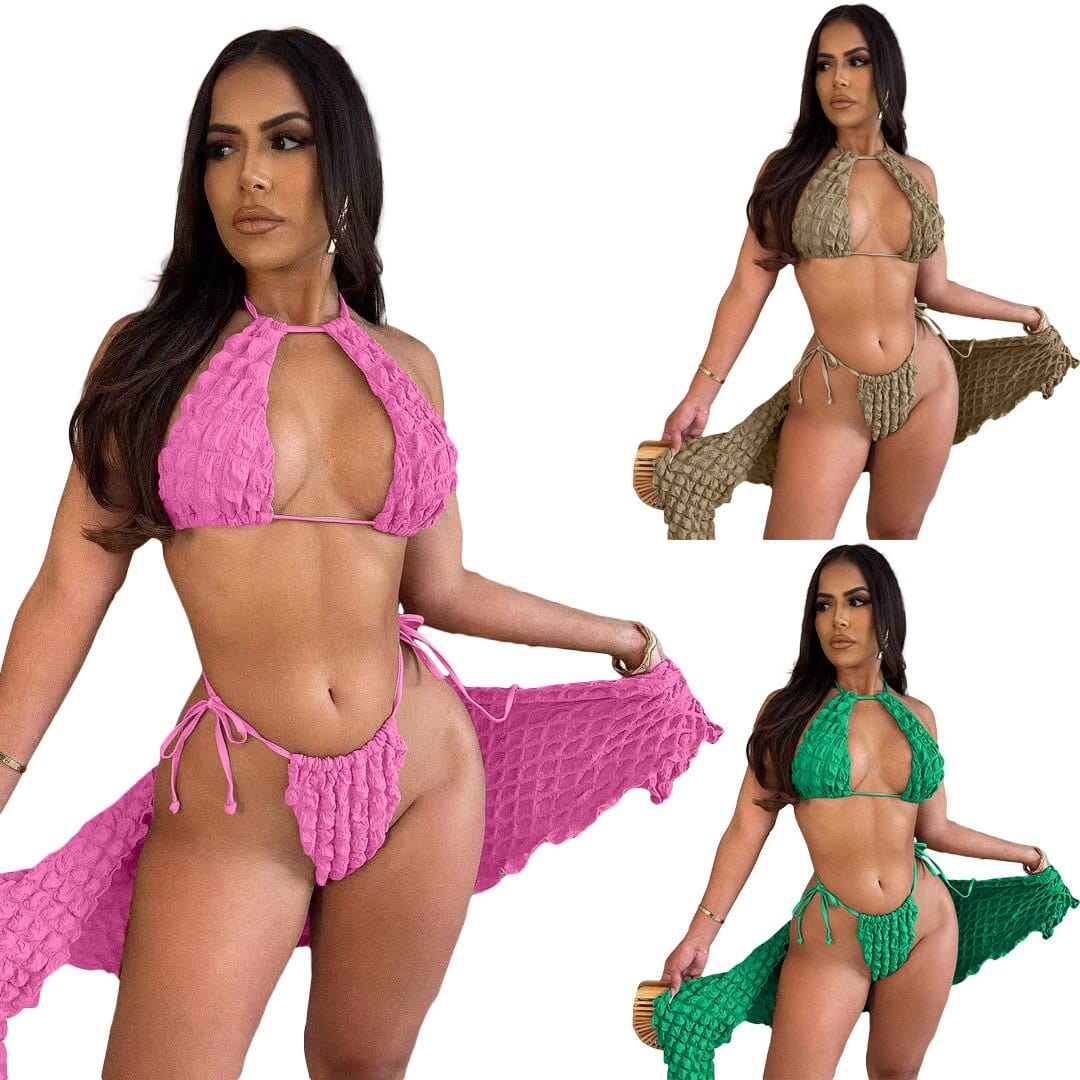 Teonclothingshop Women's 3-piece swimwear set bikini bra + pants + skirt