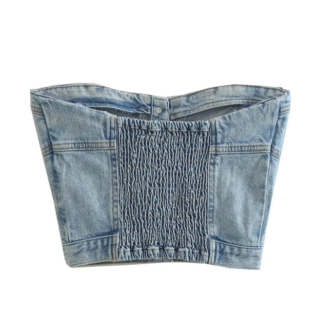 Teonclothingshop Women's backless denim corset with straps