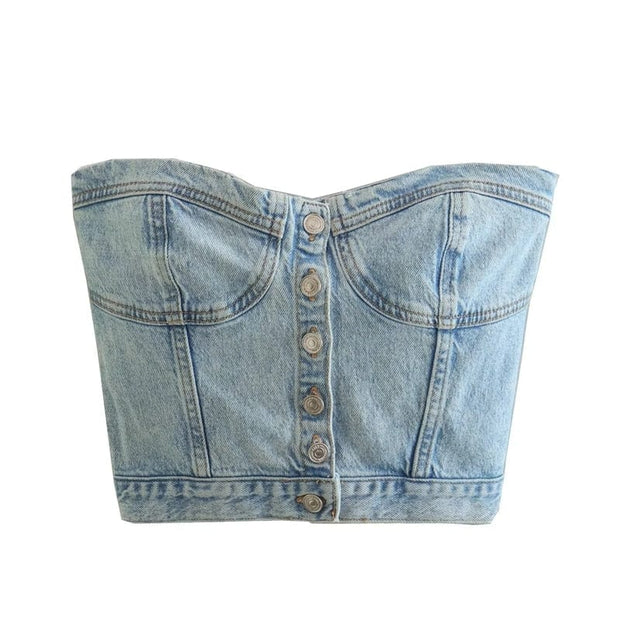Teonclothingshop A / S Women's backless denim corset with straps