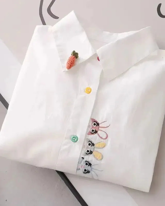 Women's Cartoon Embroidery Shirt