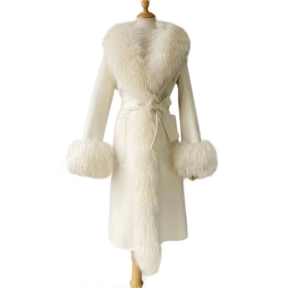 Teonclothingshop Women's cashmere coat real fur