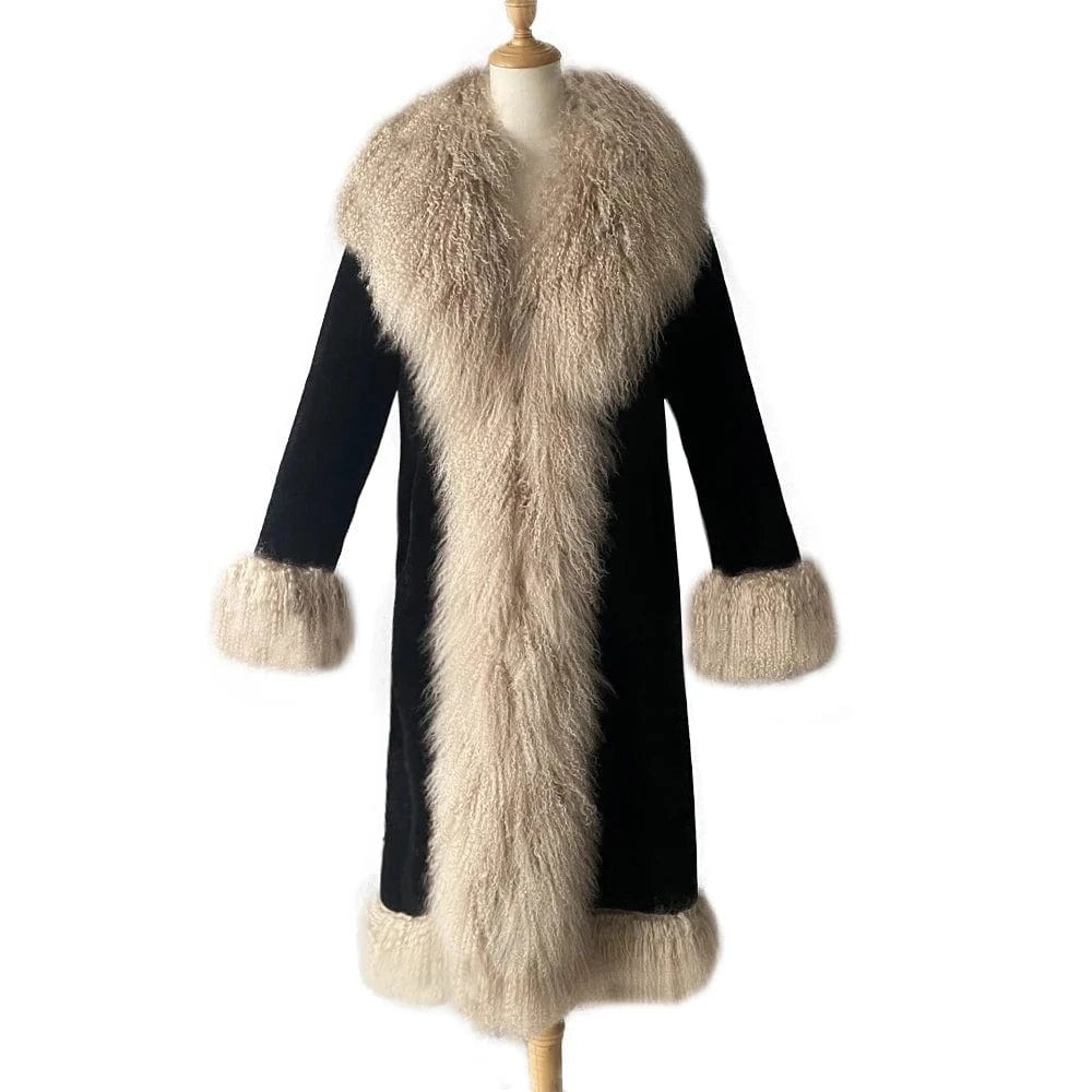 Teonclothingshop Women's cashmere coat real fur