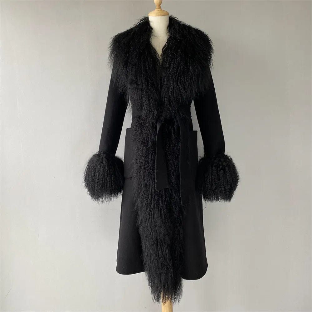 Teonclothingshop Women's cashmere coat real fur