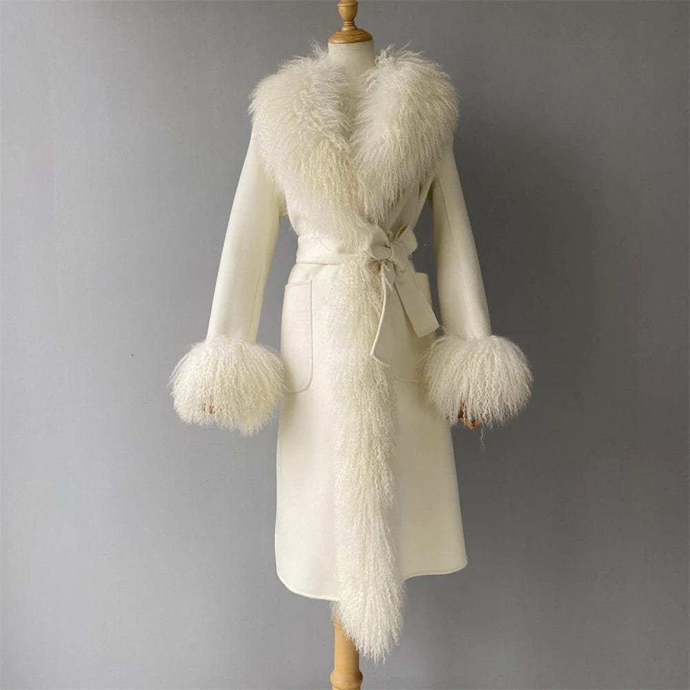 Teonclothingshop Women's cashmere coat real fur