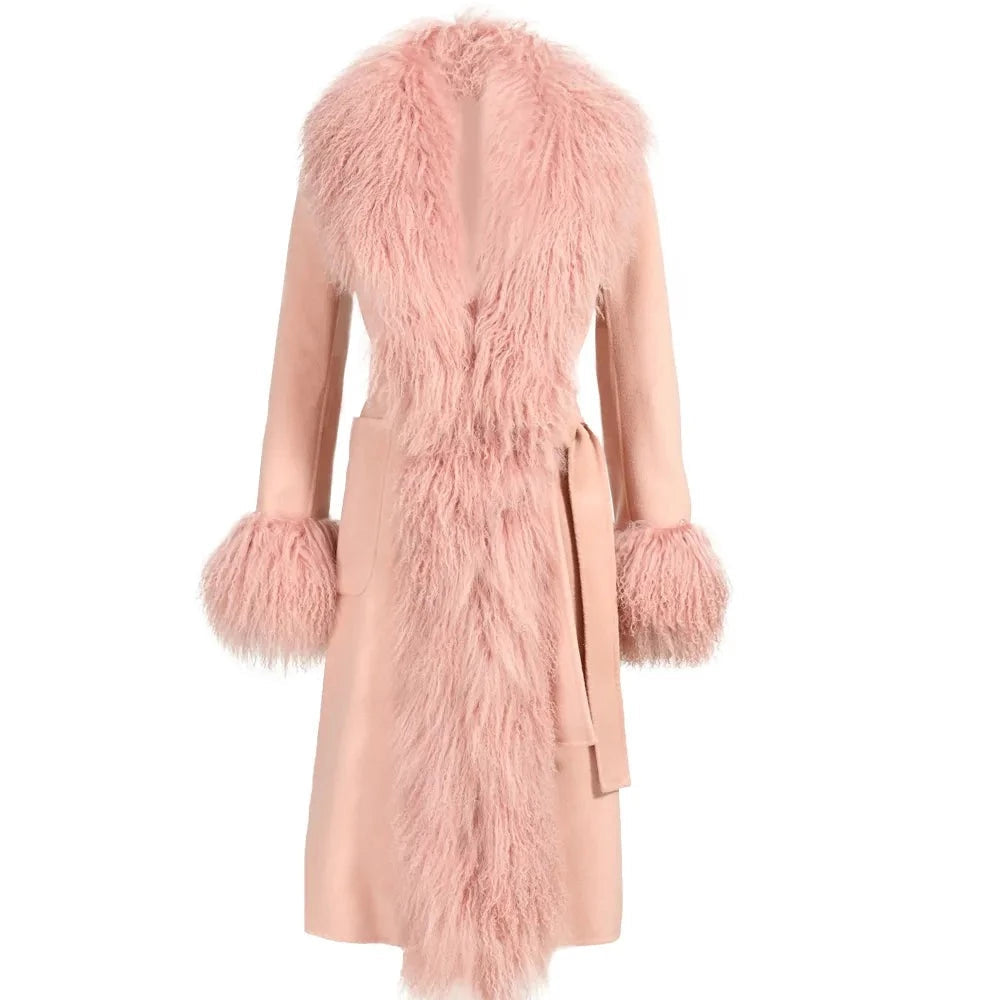 Teonclothingshop Women's cashmere coat real fur