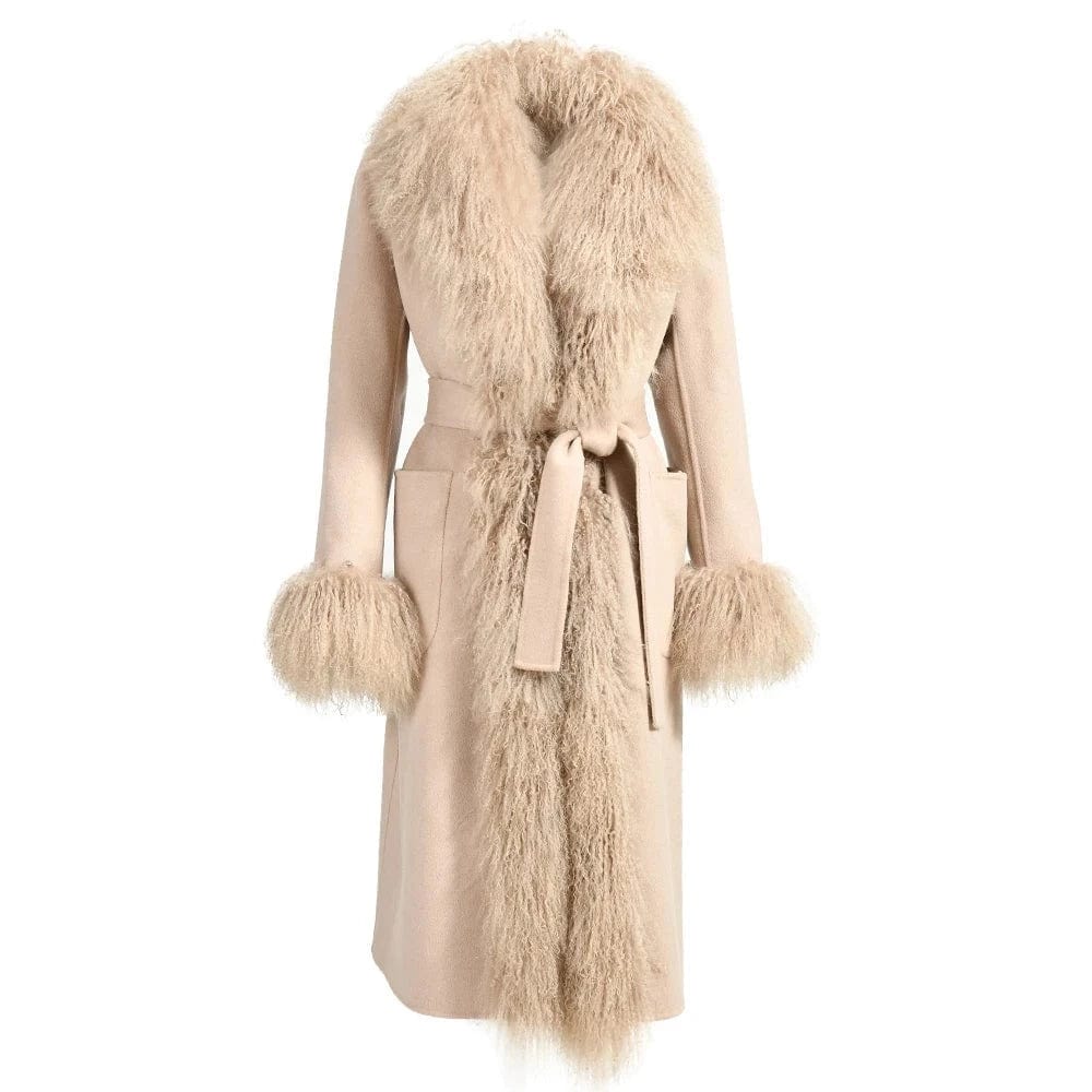 Teonclothingshop Women's cashmere coat real fur