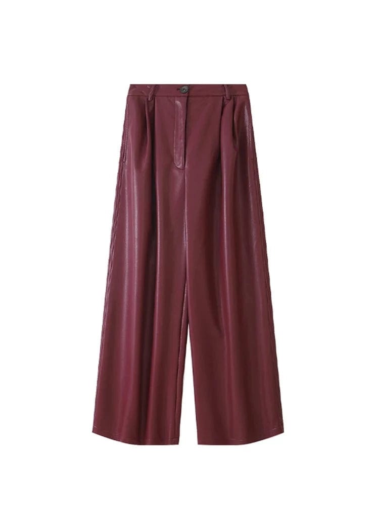 Teonclothingshop Women's casual wide pants made of Pu leather