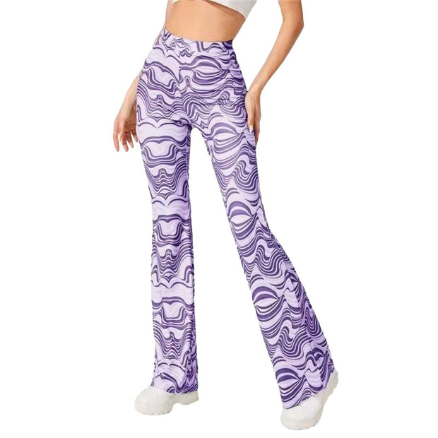 Teonclothingshop Light Purple / S Women's Casual Yoga Flared Pants Water Ripple Printed Slim Fit High Waist Bell Bottom Trousers