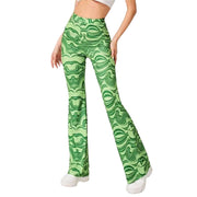 Teonclothingshop Green / S Women's Casual Yoga Flared Pants Water Ripple Printed Slim Fit High Waist Bell Bottom Trousers