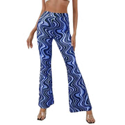 Teonclothingshop Blue / S Women's Casual Yoga Flared Pants Water Ripple Printed Slim Fit High Waist Bell Bottom Trousers