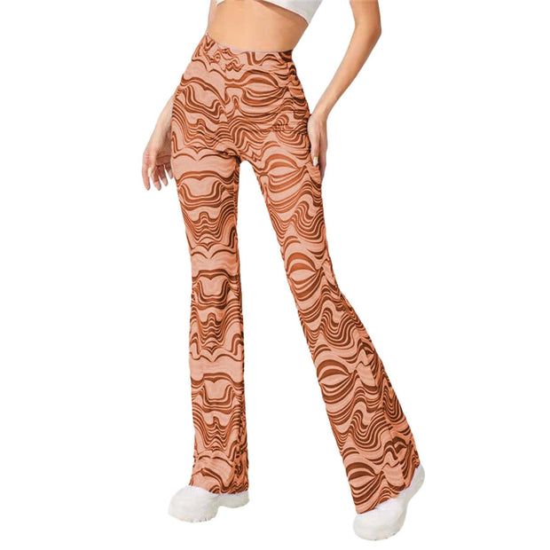 Teonclothingshop Orange / S Women's Casual Yoga Flared Pants Water Ripple Printed Slim Fit High Waist Bell Bottom Trousers