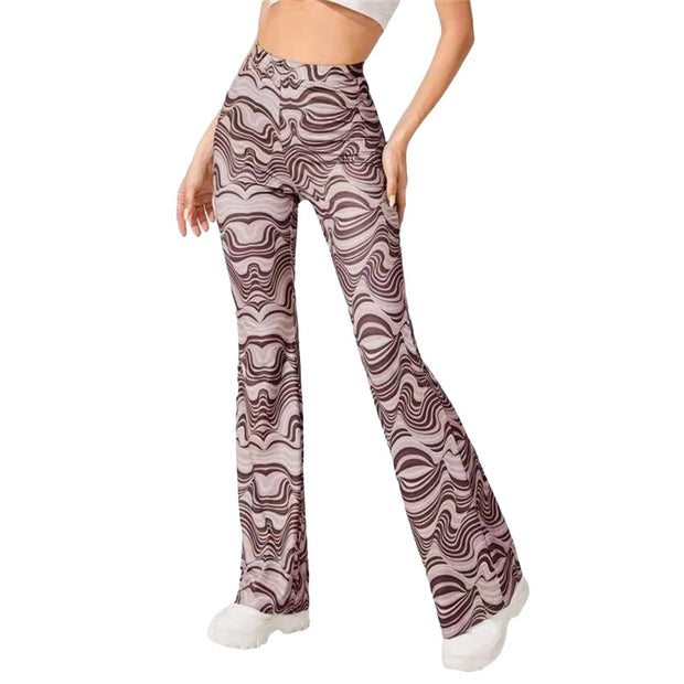 Teonclothingshop Gray / S Women's Casual Yoga Flared Pants Water Ripple Printed Slim Fit High Waist Bell Bottom Trousers