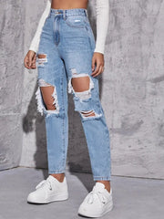 Teonclothingshop Women's cotton ripped denim pants