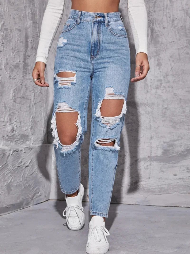 Teonclothingshop Women's cotton ripped denim pants