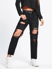 Teonclothingshop Women's cotton ripped denim pants