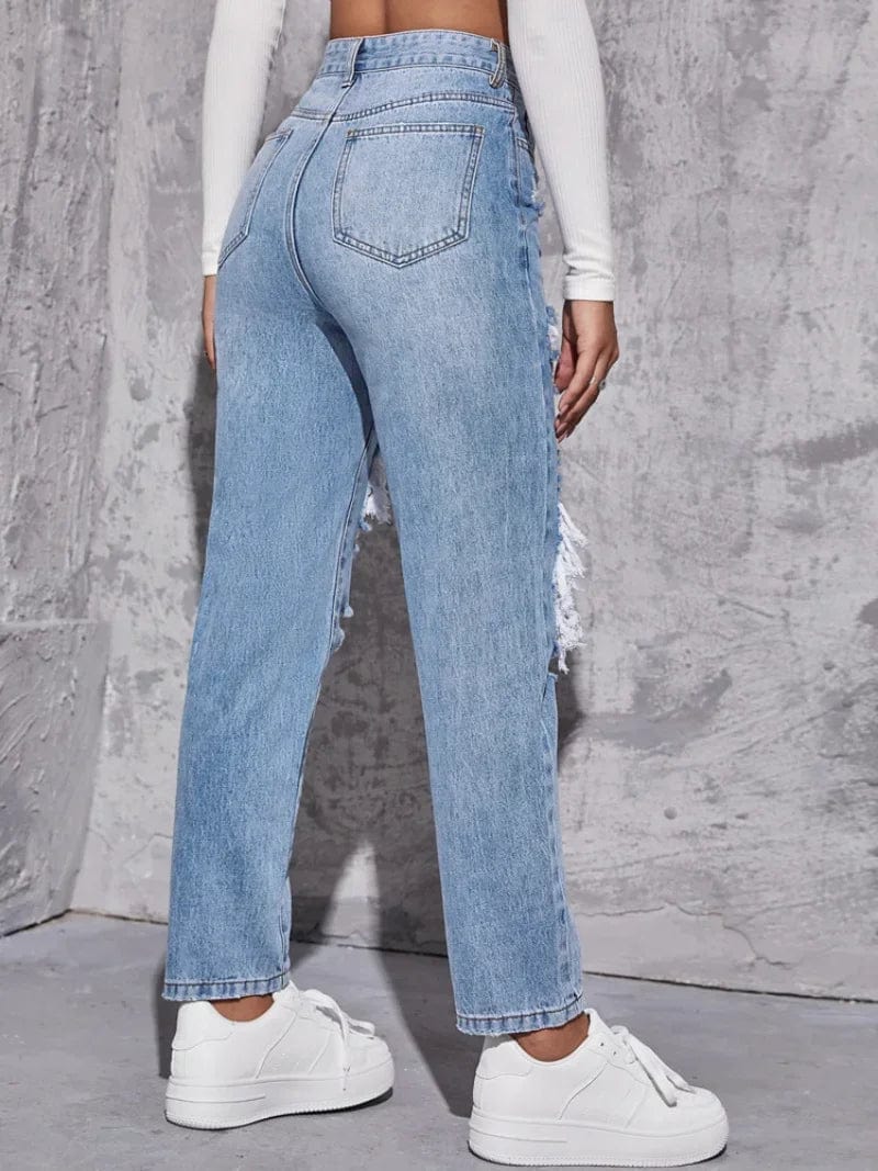 Teonclothingshop Women's cotton ripped denim pants