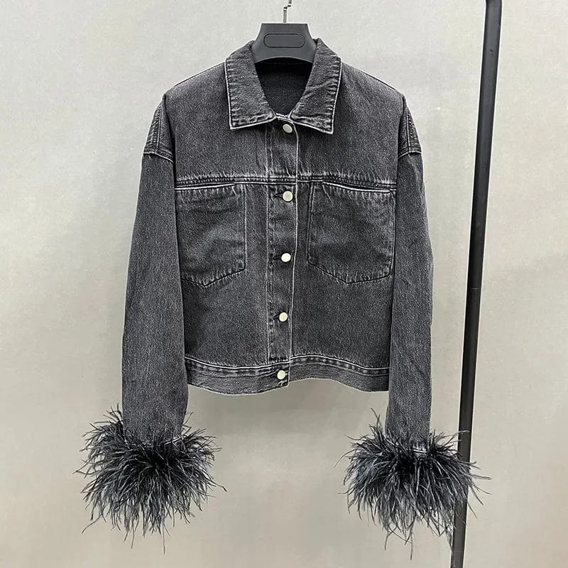 Teonclothingshop Women's denim set with feathers