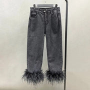 Teonclothingshop Women's denim set with feathers