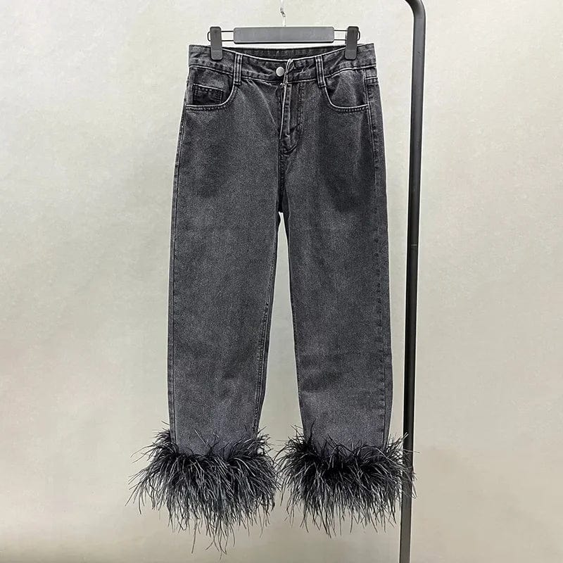 Teonclothingshop Women's denim set with feathers