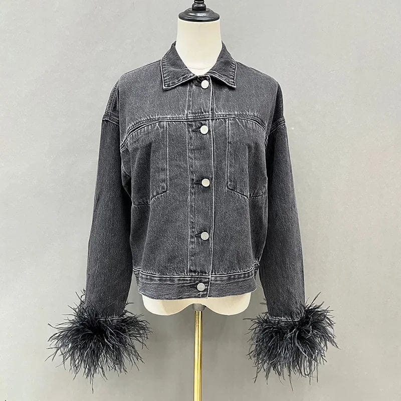 Teonclothingshop Women's denim set with feathers